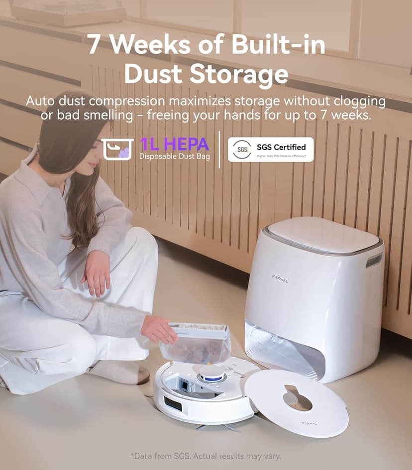 NARWAL Freo Pro Robot Vacuum and Mop Combo, Tangle Free Robot Mop, 8500Pa Powerful Suction, Self-Emptying, Auto Mop Washing, Auto Drying, Obstacle Avoidance, Ideal for Pet Hair and Hard Floor