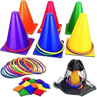 unanscre 31PCS 3 in 1 Carnival Outdoor Games Combo Set for Kids, Soft Plastic Cones Bean Bags Ring Toss Game, Gift for Birthday Party/Xmas