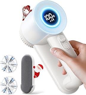 Rechargeable Fabric Shaver, Lint Remover for Clothes, Lint Shaver 6-Leaf Blades, 3-Speeds Lint Shaver with LED Display for Effortless Fuzz & Pill Removal for Clothes, Sweaters, Furniture, White