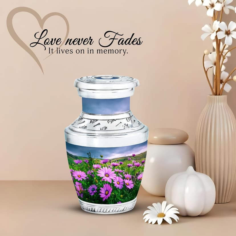 Violet Daisy Tribute Cremation Urn for Ash - Burial Urn for Ashes for Women - Cremation Urns for Ashes Adult Human Female - Memorial Gift for Your Loves Ones - Small Keepsake 3 Inch B0FT8NX4W5