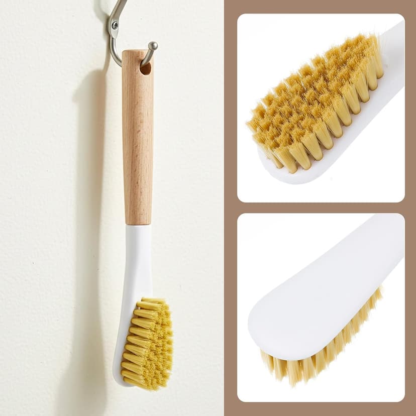 Jxiwfvl Wood Laundry Stain Brush with Soft Bristle, Stain Remover Brushes with Long Handle for Cleaning Shoes Clothes Fabric, Protable Laundry Scrub Brush for Stains on Clothes(Natural)