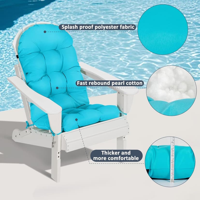 nalone 2 Pack Adirondack Cushion Rocking Chair Cushions High Back Adirondack Chair Cushion with Ties Patio Cushions for Outdoor Furniture (2 Pack, Blue)