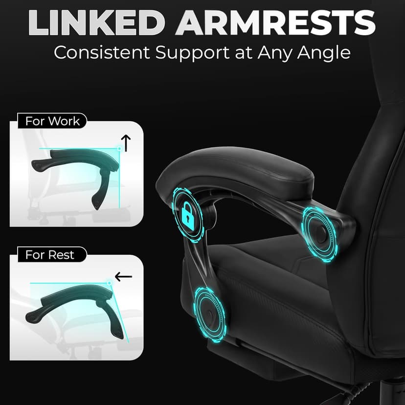 N-GEN GAMING Video Gaming Chair Big and Tall Office Computer Desk Chairs with Ergonomic Lumbar Support High Back Recliner and Footrest for Adults (Black)