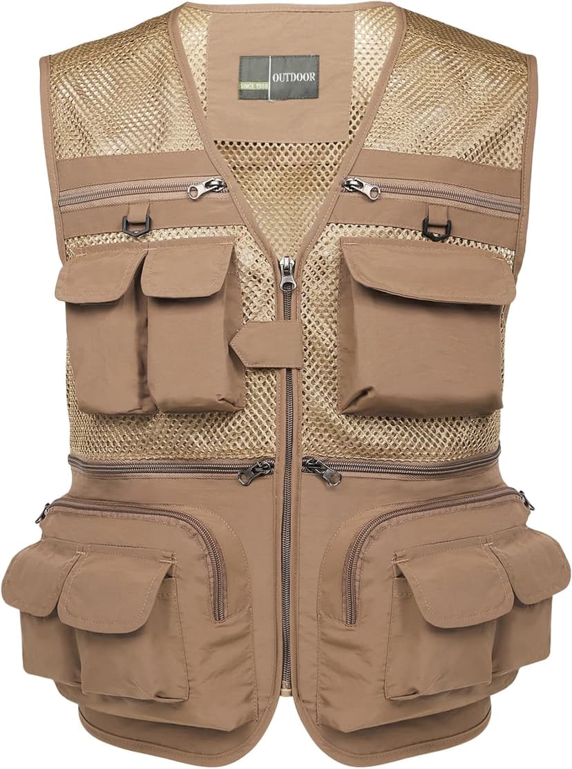 Flygo Men's Fishing Vest Utility Lightweight Outdoor Travel Safari Photo Cargo Vest with 16 Pockets