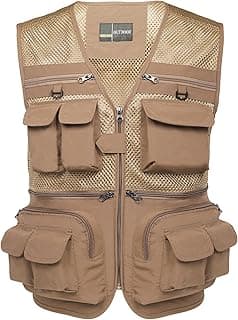 Flygo Men's Fishing Vest Utility Lightweight Outdoor Travel Safari Photo Cargo Vest with 16 Pockets