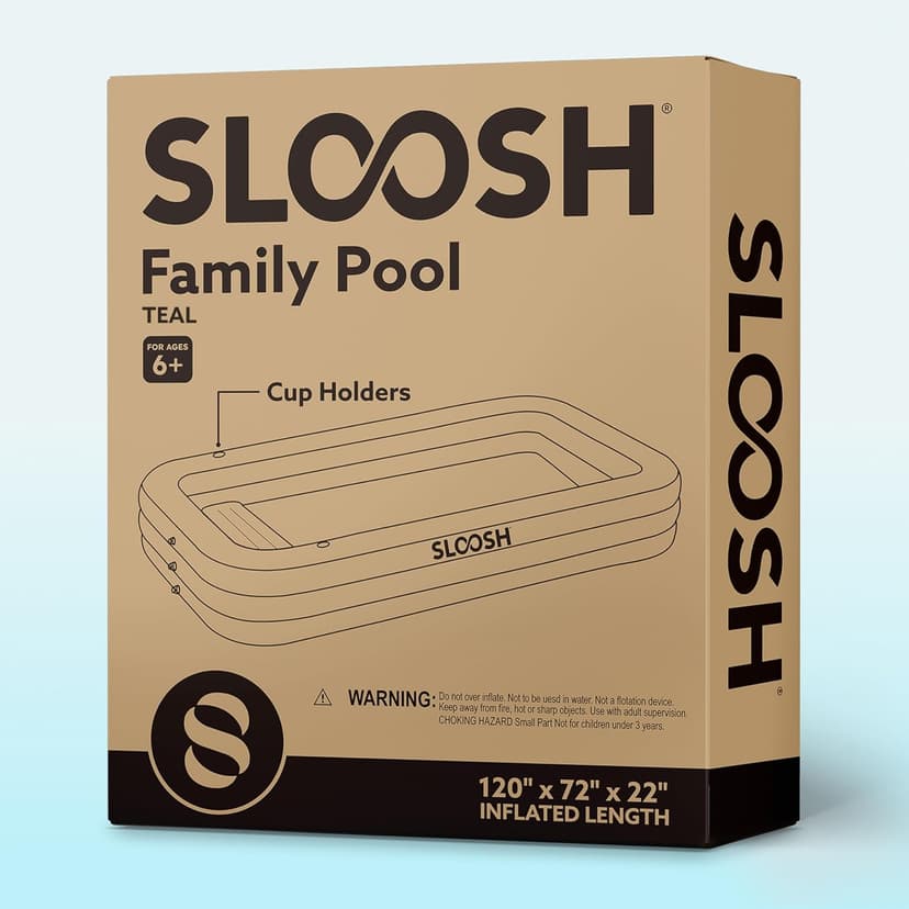 SLOOSH Inflatable Pool for Adults with Seats, 120" x 72" x 22" Full-Sized Blow Up Durable Thickened Above Ground Family Pool, Large Swimming Pools for Backyard Garden Lawn Summer Water Party, Cyan