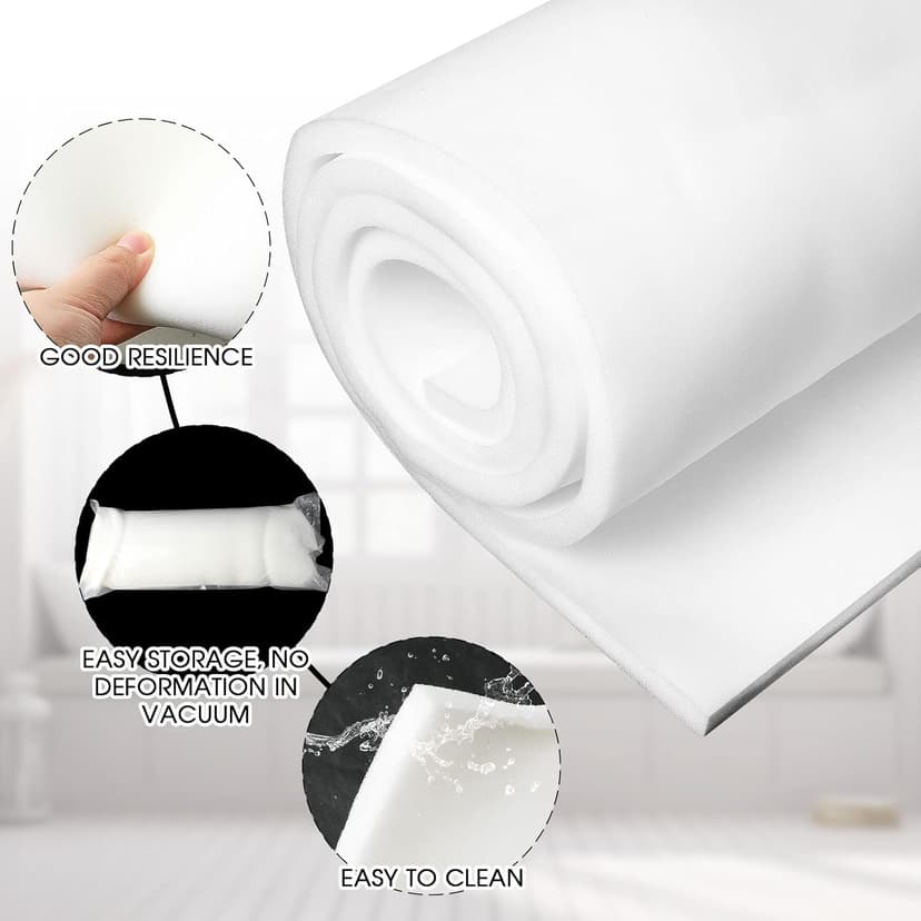 Amylove 1 Pack Polyurethane Foam 1/2" x 24" x 72" High Density Cushion Upholstery Foam Sheet for Seat Replacement DIY Projects Chairs Headboards Sofas Home (White)
