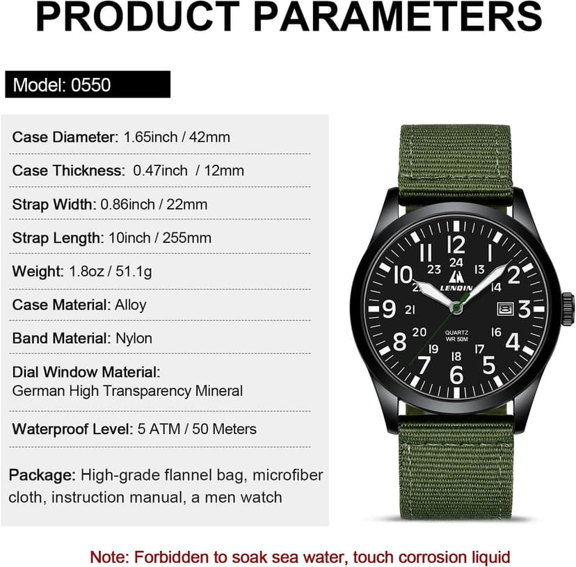 LN LENQIN Mens Watches Unisex Military Sport Nylon Strap Stylish Luminous Fashion Analog Quartz Watch for Men Waterproof Army Tactical Casual Wristwatch