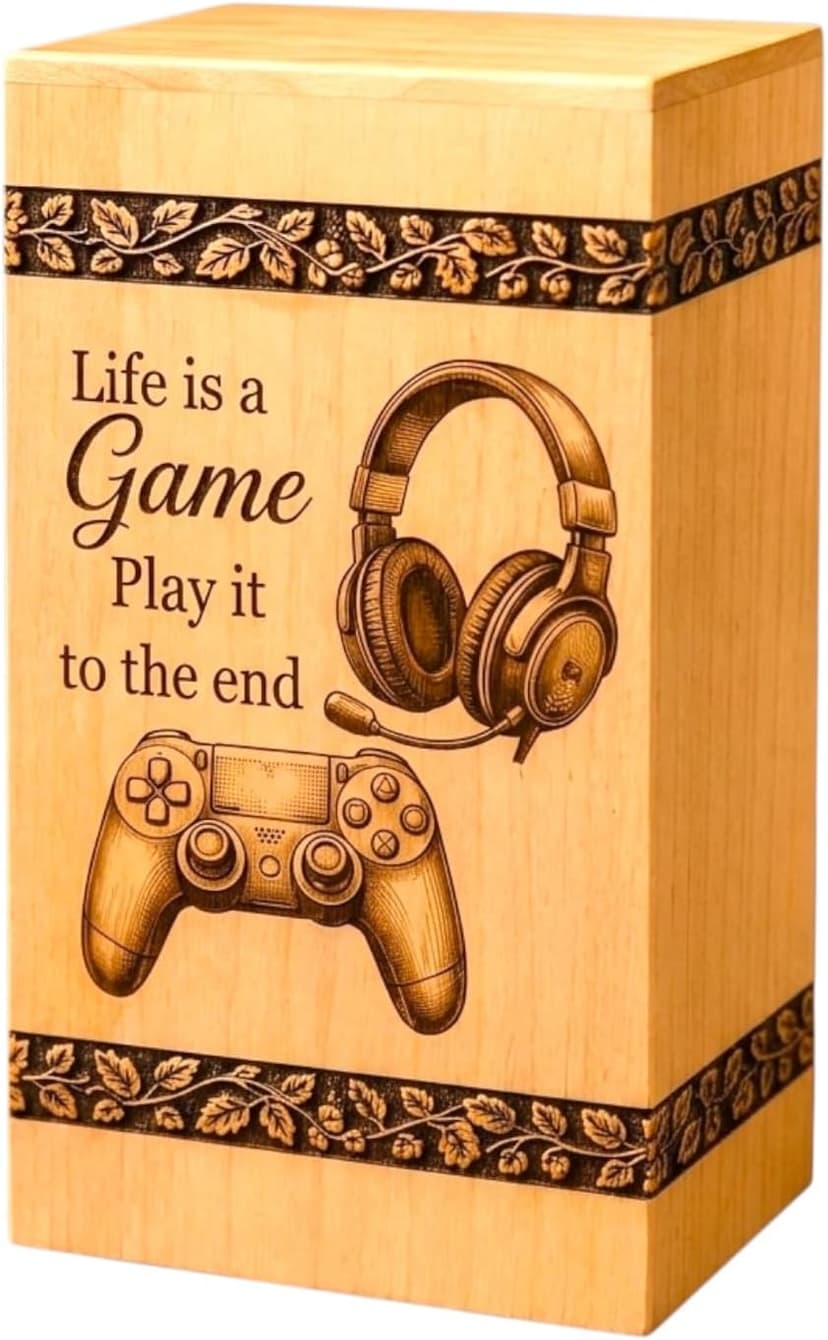 Steamed Beech Wood Gaming Memorial Urn Box for Ashes, Handmade Wooden Cremation Urn, Gamer Funeral Keepsake and Remembrance Box, Gamer urn, Gaming Memorial urn B0HH7PF8LT