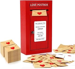 Red Wooden Mailbox, Interactive Opening Door, Cute Christmas Anniversary Valentines Day Gifts for Him Husband Boyfriend Romantic Wooden Love Postbox Set, 50 Mini Love Notes and Envelopes B0DQVG86TF