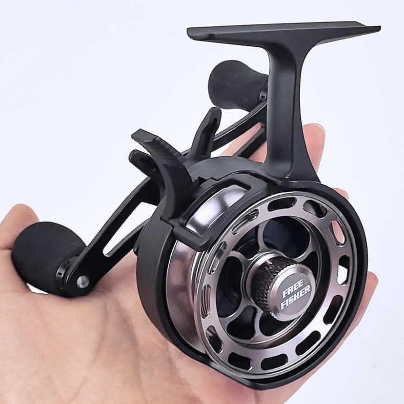 FREE FISHER Ice Fishing Reels 3.2:1 Gear Ratio Ultra Smooth 3+1Ball Bearings Strength CNC-machined Aluminum Inline Ice Fishing Reel with Left/Right Hand Retrieve