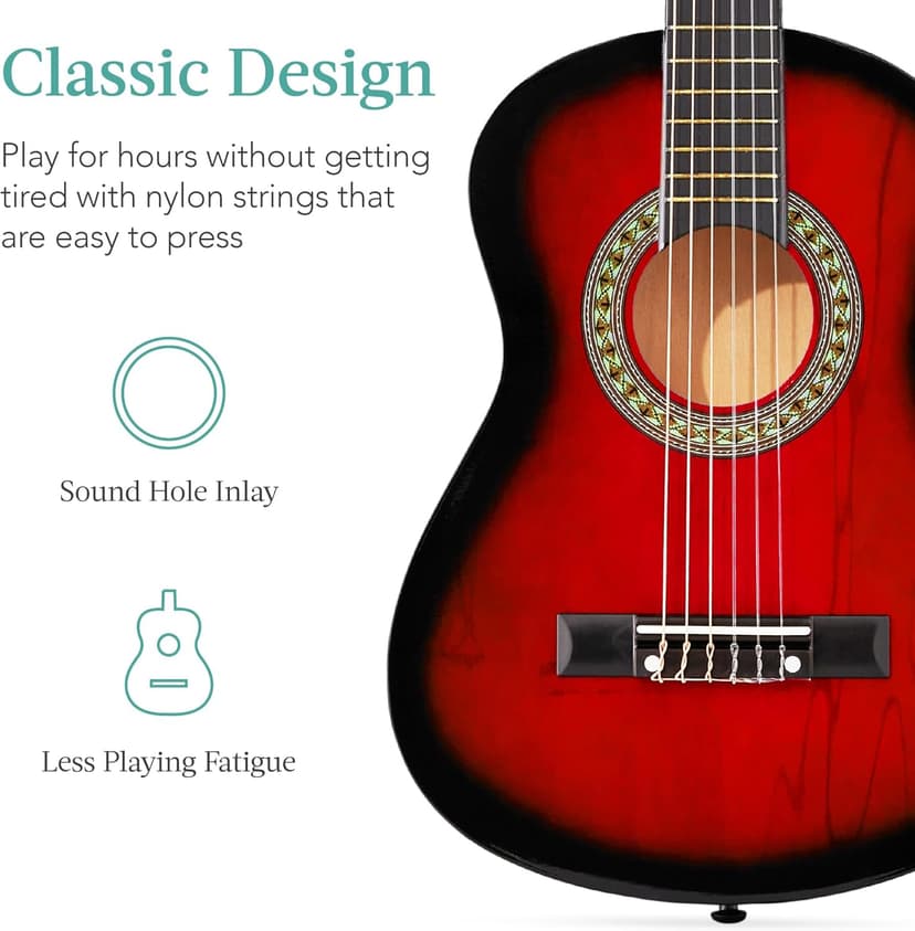 Best Choice Products 30in Kids Acoustic Guitar, All-in-One Beginner Starter Kit w/Strap, Case, Extra Strings, Rosette Inlay - Redburst