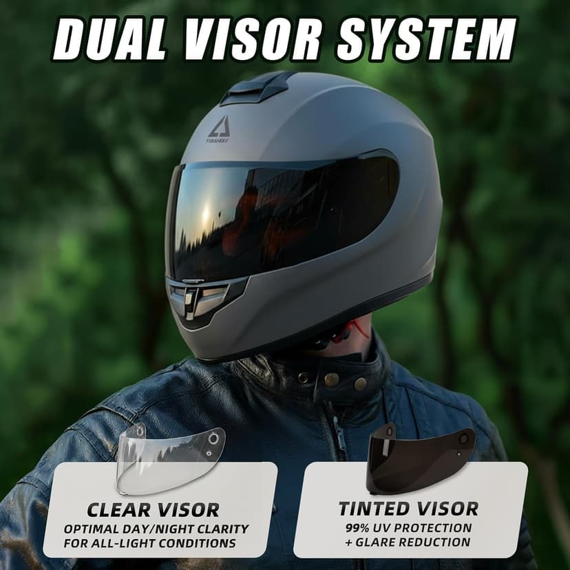 TRIANGLE Full Face Motorcycle Helmet DOT Approved, Street Bike Racing Helmet for Men Women with Tinted & Clear Visors & Carrying Bag