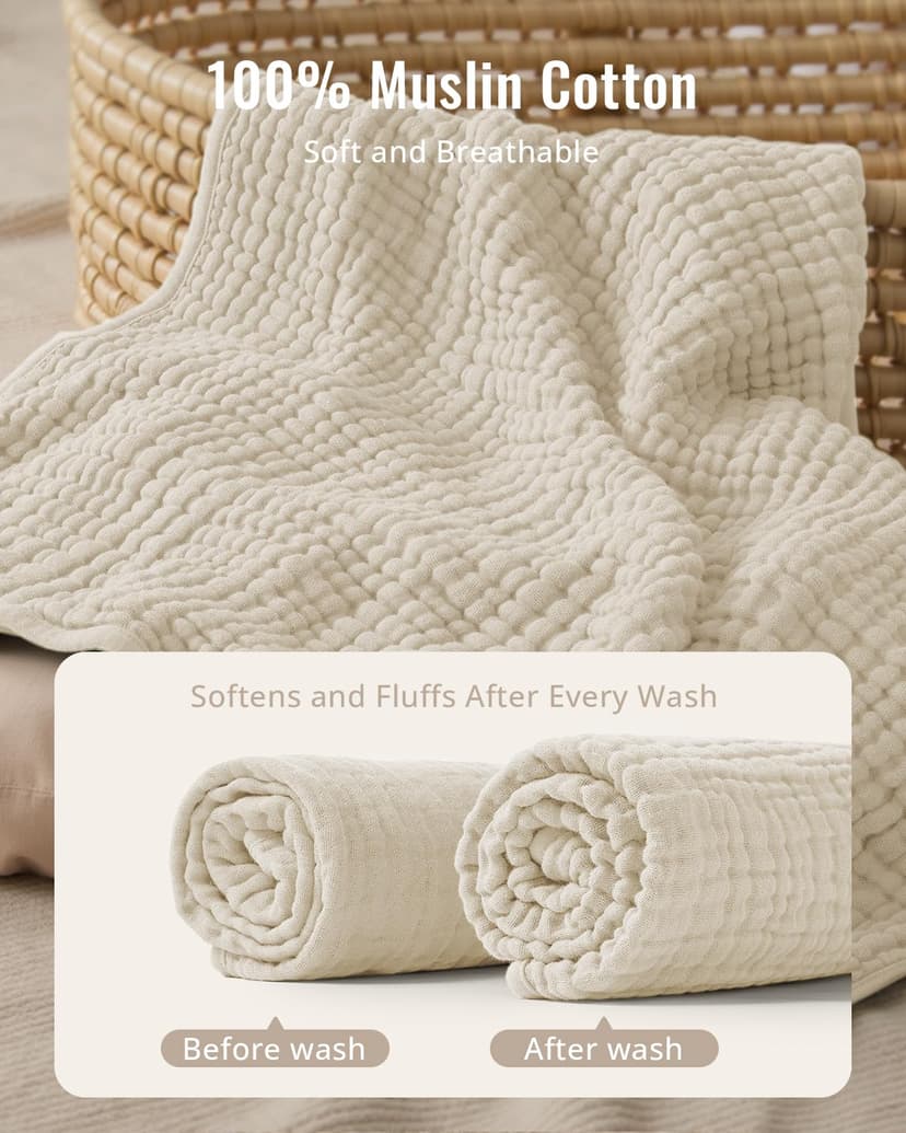 Blissful Diary Muslin Baby Hooded Towel 2 Pack, Soft & Absorbent Bath Towel for Infant, Toddler, Unisex, Baby Gift, Newborn Essentials, Bear & Lamb B0FQ9ZT37D