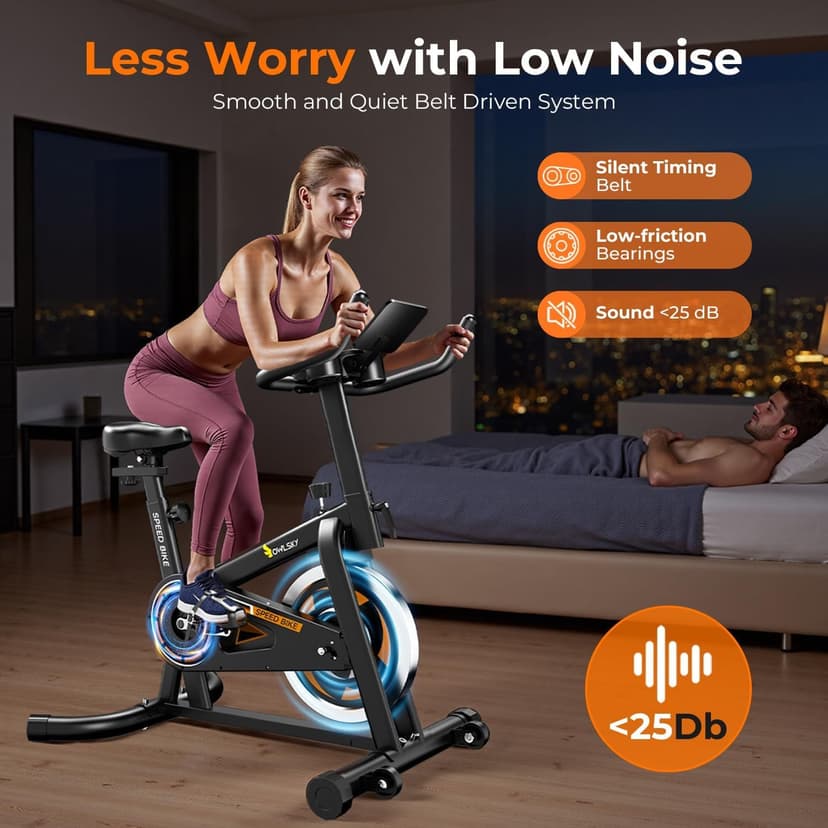 OWLSKY Exercise Bike with APP, Stationary Bike for Home, 300 lbs Capacity Quiet Indoor Cycling Bike Gym Cardio Workout, Adjustable Seat & Tablet Holder