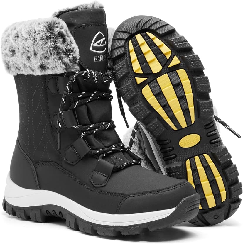 EARLDE Women's Snow Boots Waterproof Winter Boots Mid-Calf Outdoor Lightweight Warm Faux Fur Lined with Non-slip Sole