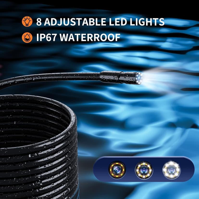 Endoscope Camera with Light, Borescope Camera with 4.3" IPS Screen, 1920P HD with 8 LED Lights, 16.4FT Semi-Rigid Cord Bore Scope, Gadgets for Men & Tools for Men