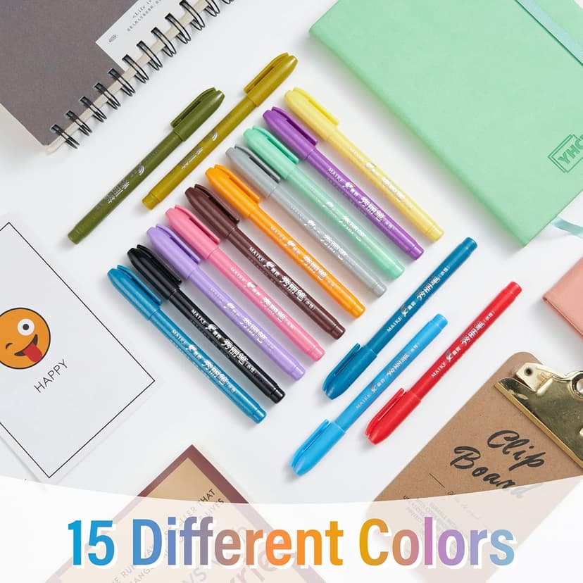 Sign Brush Pen, 15pcs Calligraphy pen Flair Pens Fine Point(0.4mm) Assorted Colors, Felt Tip Pens Art Brush Marker, Journaling Pen Set for Beginners Adult Hand Lettering Calligraphy