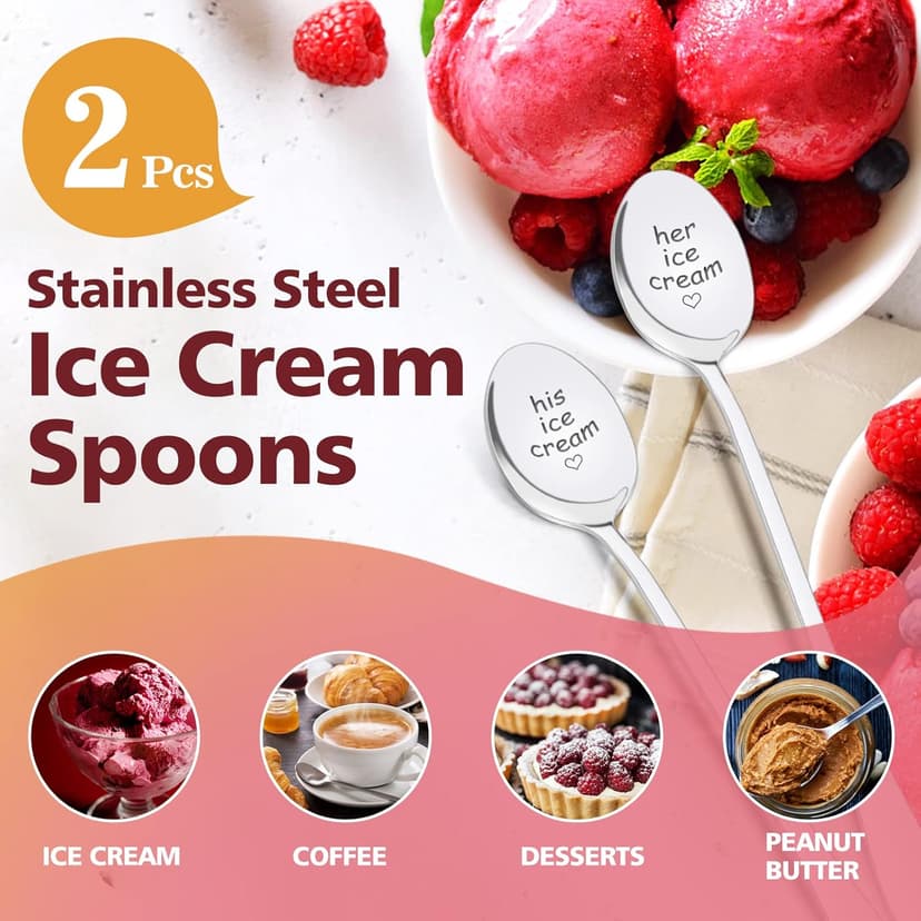 PRSTENLY Wedding Gifts for Couples 2025, 2 Pcs His and Hers Ice Cream Spoon Anniversary Engagement Gifts for Couple Him Her Boyfriend Girlfriend Graduation Christmas Birthday