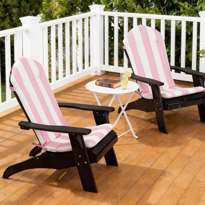 COZYVIDA 50"x20" Adirondack Chair Cushions Set of 2,Outdoor Rocking Chair Cushions high Back,Water-Resistant,UV-Resistant 1000+ Hrs, with Adjustable Straps,Pink White Stripe