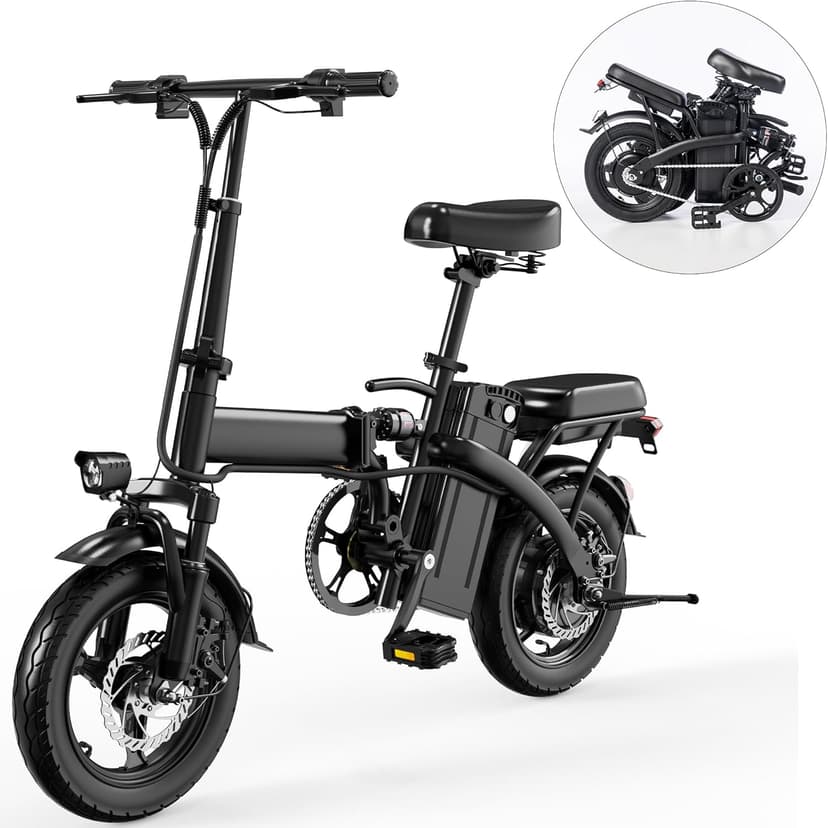 14-inch Folding Electric Bicycle, 330 Pound Load-bearing Capacity, 20 Mph, 18-28mile Range, 48V Lithium Battery, Front Headlight & Disc Brake, Alloy Steel Frame, City Commuting, Sturdy Structure,