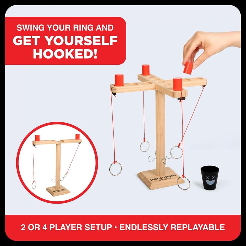 Buzzed 4-Way Hook & Ring by Relatable – Bachelor Party Drinking Game, Outdoor Party Activity for Adults, Summer Fun for Backyard, Tailgates & Group Hangouts, Includes Hook Unit, Pawns & Cup