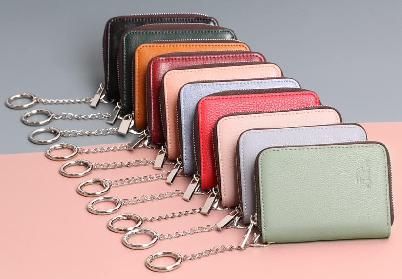 FurArt Zipper Wallet Women, RFID Blocking Credit Card Wallet, Business Card Holder, Compact Size KeyChain Wallet
