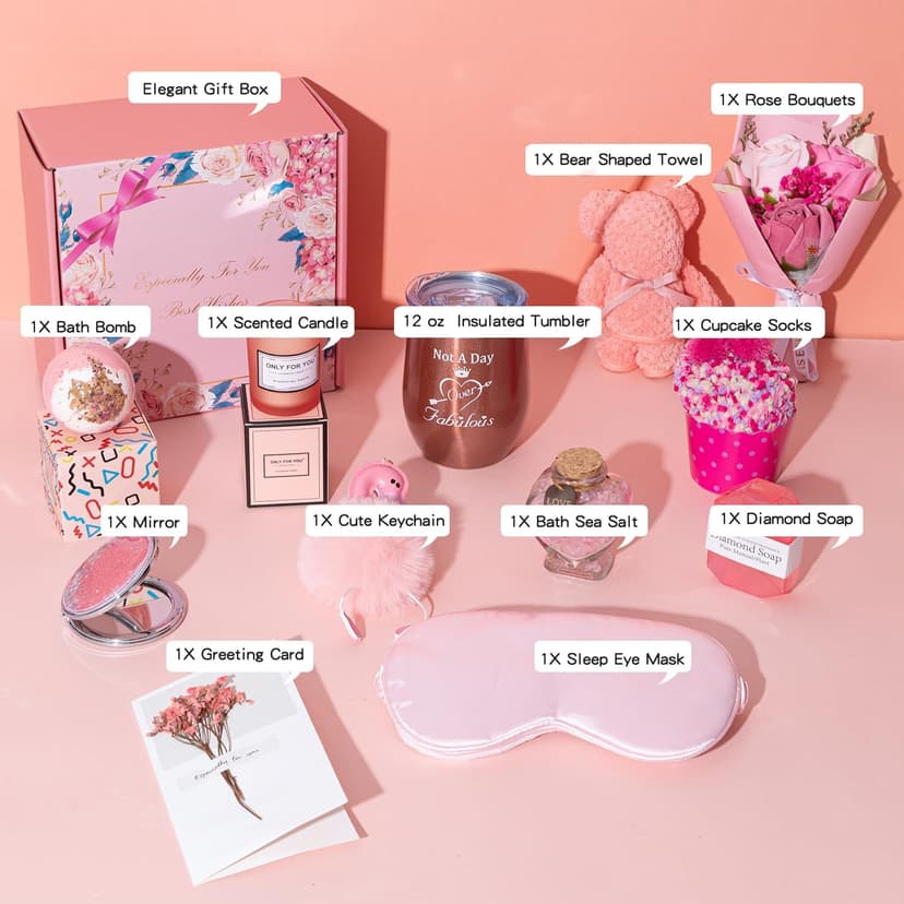 Birthday Gifts for Women,Unique Gifts Basket Ideas for Women Pink Gifts Box for Her Self Care Relaxing Gift Set Birthday Presents Female Friendship Gifts for Best Friend Bestie Girlfriend