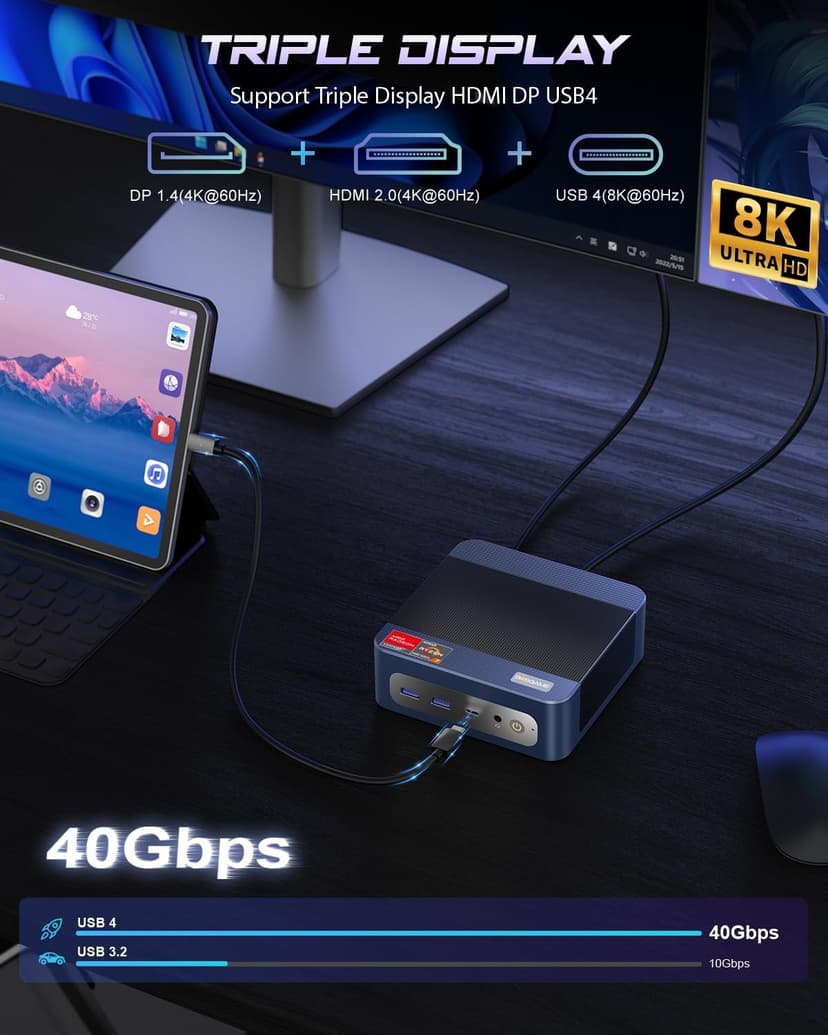 BOSGAME P3 MIX Mini PC, Mini Desktop Computer with AMD Ryzen 5 7640HS (up to 5.0 GHz), 16GB DDR5, 512GB PCIe SSD, 4K Triple Display, USB 4.0, Dual 2.5G LAN & Wi-Fi 6E & BT5.2, for Home, Office, Gaming