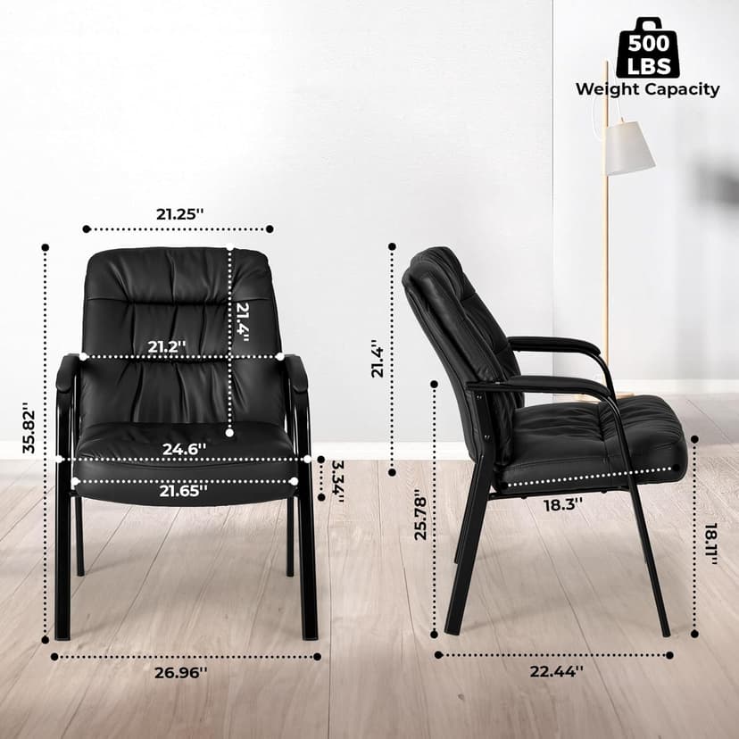 OLIXIS Office Waiting Room Guest Chair, 500lbs Office Reception Lobby PU Leather Chair No Wheels with Padded Armrest for Conference Lobby Medical Waiting Area Bedroom Elderly, Black