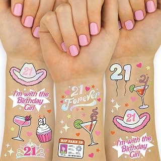 Party Decorations, Fun, Bday Girl, RIP Fake ID, HBD, Disco Cowgirl, Twenty One Tiara xo, Fetti 48pc 21st Birthday Temporary Tattoos | Finally 21 Bday Party B0B78DMSR7