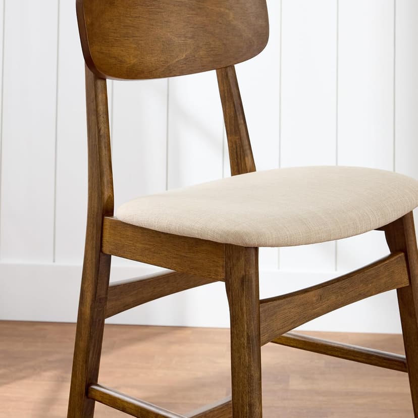 Best Choice Products Bar Stool Set of 2, Modern Farmhouse Counter Height Stools w/Upholstered Cushioned Seat, Wooden Curved Backrest - Walnut/Cream