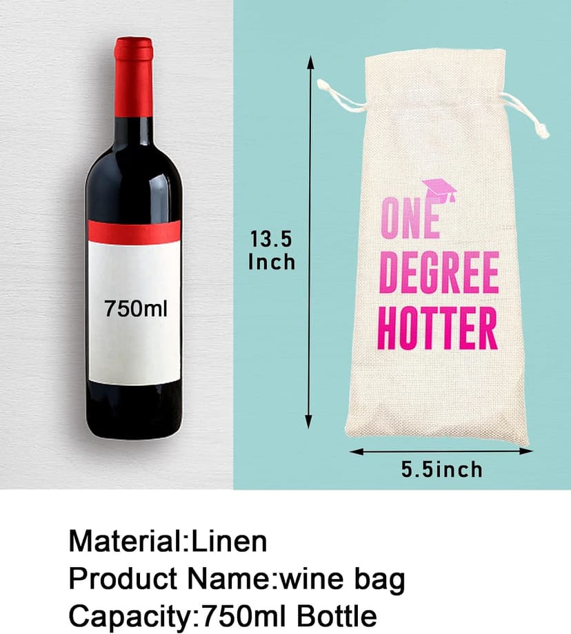 Graduation One Degree Hotter,Funny Cute Wine Bag Gift,College Graduation Gift for Him Her Grad Masters Congrats Cap-Linen Drawstring Wine Bags(5SW113) B0BPC5W9VV