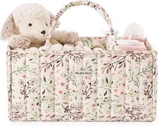 Portable Storage Basket with Removable Dividers, Gift for Baby Shower, Newborn Boy & Girl Essentials, Baby Registry Must Have Blissful Diary Floral Diaper Caddy Organizer Storage Basket, Pastoral Daisy B0DGXCCBR5