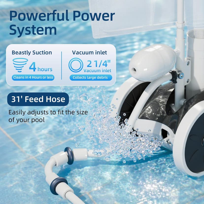 MAKHOON Upgrade Pool Pressure Side Sweeper – Professional Pool Cleaner for Efficient Swimming Pool Cleaning, Stable 4-Wheel Structure Design