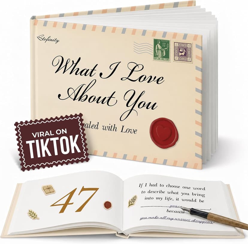 Fill in the Blank Book for Boyfriend Girlfriend, Personalized Anniversary, Christmas and Birthday Gifts for Men Women What I Love About You Book for Couples - Valentines Day Gifts for Him, Her