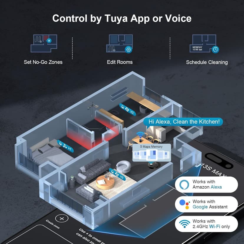Robot Vacuum and Mop Combo, 11500Pa Suction, 3-in-1 Robotic Vacuum with Smart LiDAR Navigation, 70 Day Self-Emptying,160 Min Runtime,App/Alexa/Voice Control, Ideal for Pet Hair, Carpet & Hard Floor