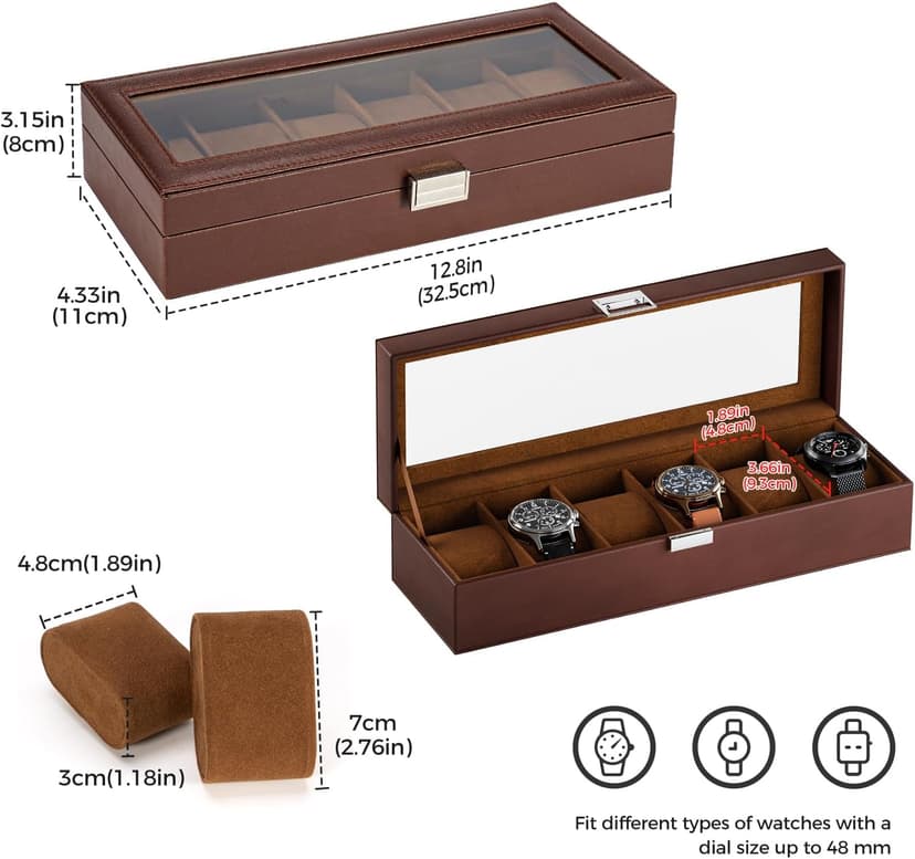 ProCase ProCase Watch Box, 6 Slot Mens Watch Case, Watch Storage Holder Organizer, Watch Display Case with Glass Lid, Anniversary Birthday Valentine Gifts for Men Women -6 Slot, Espresso