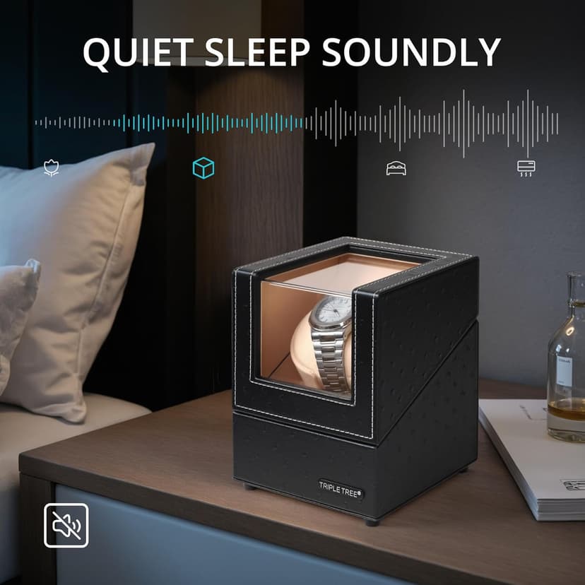 TRIPLE TREE Single Watch Winder for Automatic Watches, with Super Quiet Japanese Motor, 4 Rotation Mode Setting, Flexible Plush Pillow Fit Lady and Man Watches