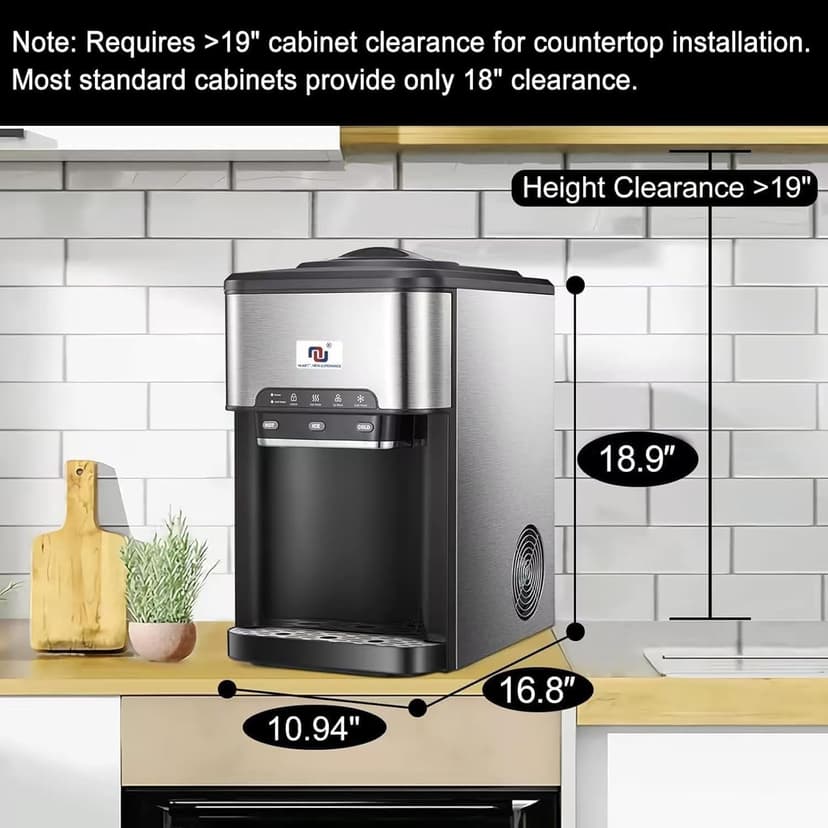 NUNET 3 - in - 1 Ice Maker, Water Dispenser & Water Cooler - Water Line Fill w/ 10ft Hose (1/2" & 1/4" Connector) - Hot/Cold Water - 44 lbs Ice Daily, 4lb Ice Storage