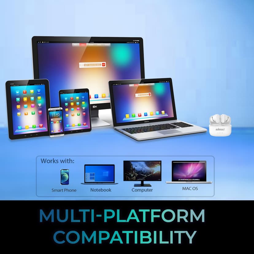 ADESSO Xtream T2 Bluetooth Wireless Earbuds with ANC and Built-in Microphone