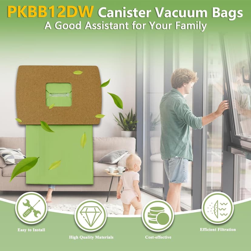 PKBB12DW Type BB Compact Canister Vacuum Bags Replacement for Oreck XL Buster B Canister Handheld Vacuum Cleaner BB180 BB280 BB850 BB870 BB900 BB1000 MV160 CC1600, 10 Pack