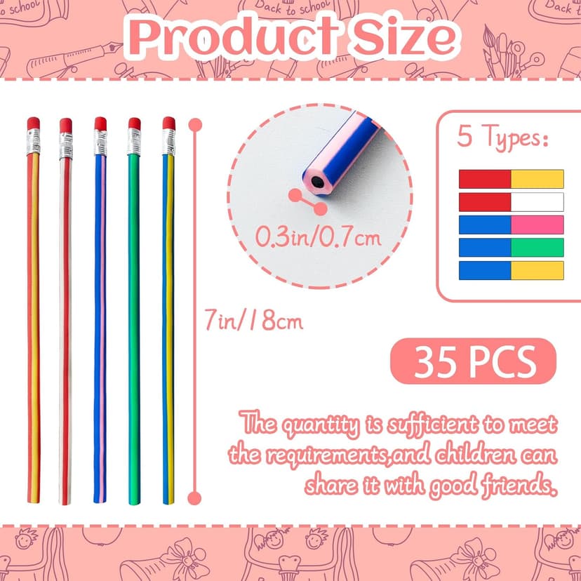 OJYUDD Flexible Bendy Pencil,35 PCS Flexible Soft Pencil Colorful Stripe Soft Pencils with Eraser as Gift for Students or Children B07GVDPM1D