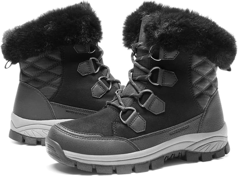 DREAM PAIRS Waterproof Snow Boots for Women, Faux Fur Cozy Warm Insulated Winter Boots Lace Up Mid-Calf Outdoor Shoes for Walking Hiking Hespera