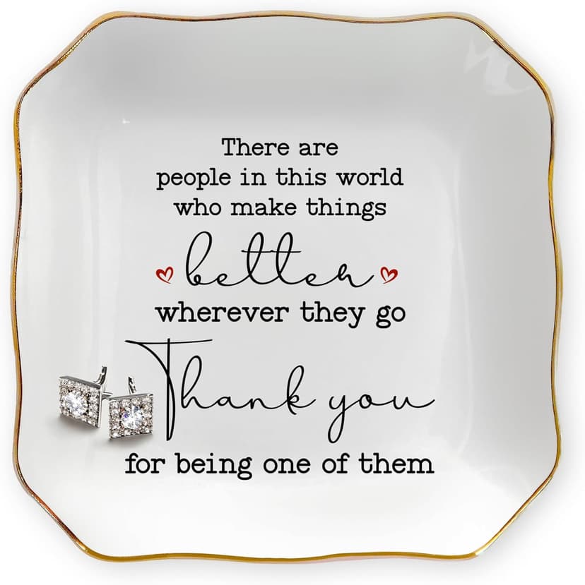 OASSIE Thank You Gifts for Women - 4"x4" Ceramic Jewelry Dish Tray - Birthday Appreciation Inspirational Gifts for Women Coworker Teacher Friends Employee