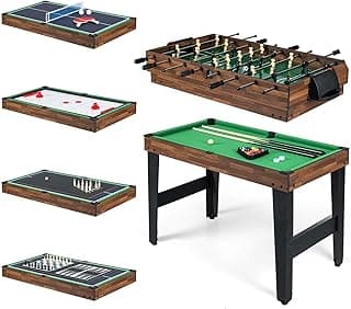 GYMAX Multi Game Table, 10 in 1 Combo Game Table w/Foosball Table, Hockey, Pool Table, Ping Pong, Shuffleboard, Bowling & 4 Board Games, Game Tables for Game Room, Home, Family