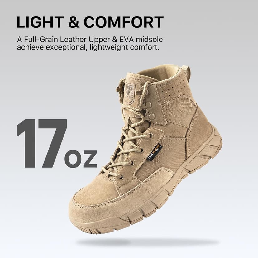 FREE SOLDIER Men's Durable Work Boots 6 Inches Lightweight Waterproof Hiking Boots Suede Leather Tactical Boots