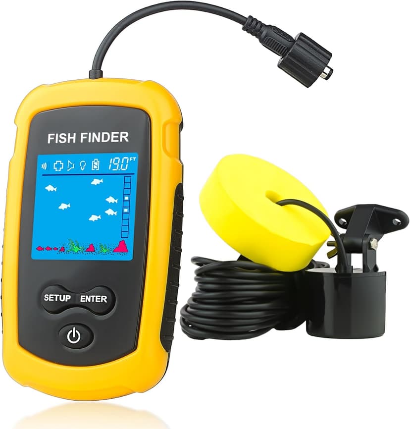 Venterior Portable Wired Fish Finder Ice Kayak Fishing Gear Water Depth Finder Handheld Fishfinder LCD Display Sonar Transducer