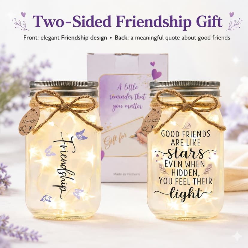 Thanksgiving & Christmas Gift for Women, Best Friend Gift for Women, Warm LED Keepsake for Birthdays and Farewells Friendship Gifts for Women, Best Friend Birthday Gifts Mason Jar Light B0FMD5RWXY