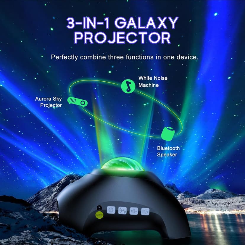 Northern Galaxy Light Aurora Projector with 33 Light Effects, Night Lights LED Star Projector for Bedroom Nebula Lamp, Remote Control, White Noises, Bluetooth Speaker for Parties Black B0B4518KC2